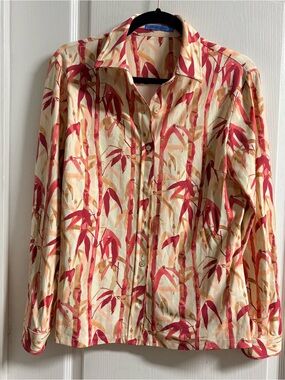 J. McLaughlin Catalina Cloth Cream Blouse with Red and Tan Bamboo Print